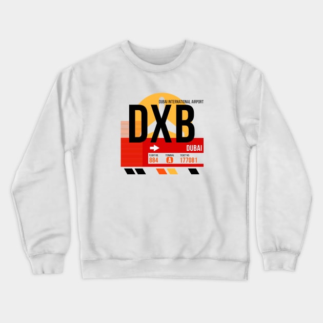 Dubai (DXB) Airport // Sunset Baggage Tag Crewneck Sweatshirt by Now Boarding